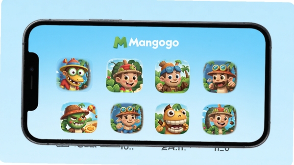 Mangogo��Ϸ���ӽ���չʾ���ֻ���Ļ�������Ŷ��������Ϸͼ�꣬������ˬ��࣬����Ϊ����ɫ���䣬������MangogoƷ�Ʊ�ʶ�����������ɻ���