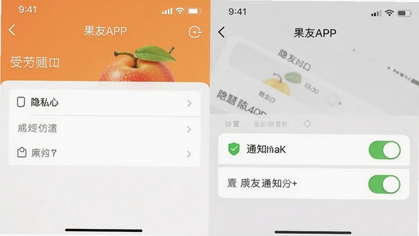 ����APP���ý����ͼ��չʾ��˽ѡ����֪ͨ���أ�������࣬ͻ�����ѵİ�ȫ���ù���
