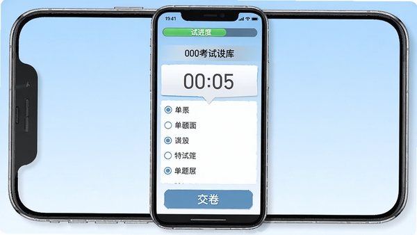 �����豸��ҵ��Ա���APPģ�⿼�Խ����ͼ���ֻ���Ļ��ʾ����ʱ�����⿨����ѡ��ѡ������п��Խ��������ײ��н�����ť������Ϊ����ɫ���䣬ͻ�����Է�Χ