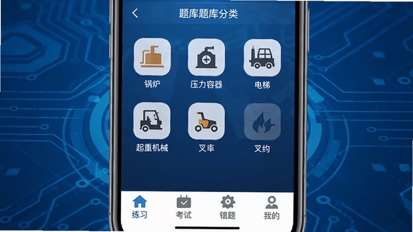 �����豸��ҵ��Ա����ֻ�APP������չʾ����ɫ�Ƽ��米�����ֻ���Ļ����ʾ������˵�������¯��ѹ�����������ݡ����ػ�е���泵����Ŀͼ�꣬�ײ�����������ϰ�����ԡ����⡢�ҵ��ĸ�ѡ���������רҵ