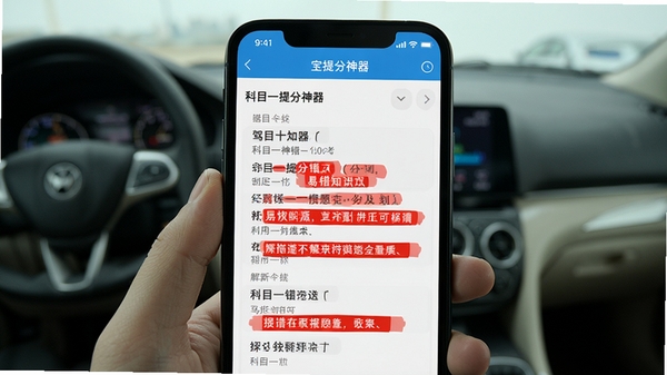 科目一提分神器APP内页截图,错题本界面展示,红色标注易错知识点,手机屏幕展示驾考题目解析