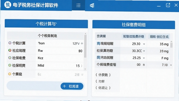 电子税务社保计算软件主界面截图,展示个税计算与社保缴费明细功能,界面简洁清晰,蓝色税务主题风格