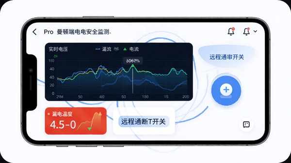 ���ٵ粩ʿPro�ֻ����õ簲ȫ������չʾ������ʵʱ��ѹ��������ͼ��©���¶ȸ澯��Ƭ��Զ��ͨ�Ͽ��ذ�ť���Ƽ�����ɫ�����רҵ��UI���