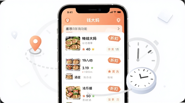 Ǯ����App�ŵ궨λ�����ѯ���ܽ���ʾ��ͼ���ֻ���Ļչʾ�����ŵ��б����ۿ۱�ǩ��������ж�λͼ���ʱ��Ԫ�أ�������ִ�