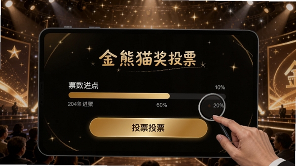 ����è��ͶƱҳ�棬�û�����Ϊϲ���ĵ�ӰͶƱ����Ļ��ʾƱ���������ͽ�ɫͶƱ��ť������Ϊ�ǹ����ڵİ佱���񳡾�