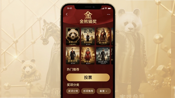 ����è��APP����չʾ������Ӱ����Ʒ����ǽ��ͶƱ��ť�ͽ�������ǩ��������߶˴�������ɫ��Ϊ��ɫ�����ɫ���ֻ���Ļ����ʾ����è��logo������ӰƬ�Ƽ�