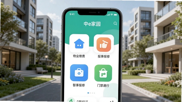 ��e��԰APP��ҳ����չʾ���ǻ������������ƽ̨���ֻ���Ļ����ʾ��ҵ�ɷѡ����±��ޡ��Ž�ͨ�еȹ���ͼ�꣬����Ϊ�ִ�����������������·��