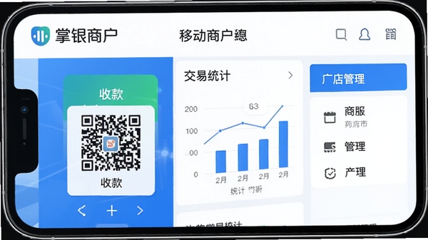 �����̻�app�ٷ���������չʾ���ֻ���Ļ�г����տ��롢����ͳ��ͼ�����ŵ�����˵�������Ϊ��������������ͻ���ƶ��տ�����̹������ܣ��������������������������������̻���ʶ