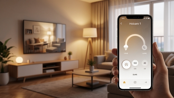Home smart 1 Ӧ�ý���չʾ�����ܼҾӵƹ���Ƴ������ִ������������ֻ���Ļ��ʾ������棬��ܰ��Χ��������Ⱦ