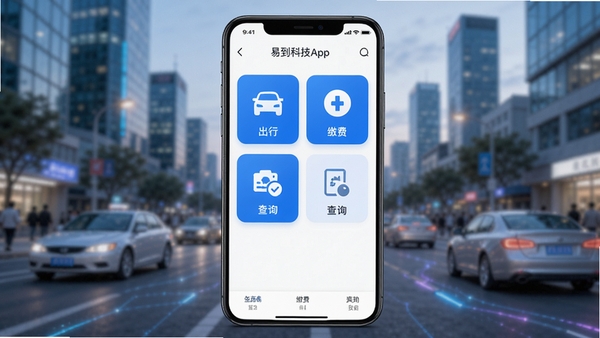 �׵��Ƽ�APP������չʾ��������µ�����������ֻ�Ӧ�ý��棬��ɫ���ɫΪ��ɫ����չʾ���С��ɷѡ���ѯ�ȹ���ģ��ͼ�꣬�ֻ���Ļ����չʾ������Ϊ�黯�ĳ�����������������ִ��Ƽ���