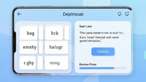 DejaVocabӢ�ﵥ��ѧϰ��������չʾ���������ʿ�Ƭ�����䷢����ť�͸�ϰ������������Ϊ��ͽ�����ɫ�����������