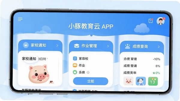 С�������APP����չʾ����У֪ͨ����ҵ�������ɼ���ѯ����ģ�飬��ɫ���·��