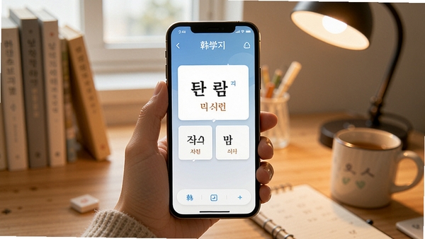 ����ѧϰ��APP�ƶ���ѧϰ����չʾ���û��ֳ��ֻ����к��ﵥ�ʿ�Ƭ���䣬��Ļ��ʾ���ʺ����壬����Ϊ��ܰ��������