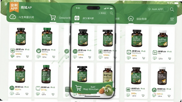 ����APP�̳�ҳ��AI��ͼ��ʾ�ʣ��ֻ�����չʾŦ������Ʒ�б��빺�ﳵ���ܣ���ɫ�������⣬������Ʒ����ͼ���ִ����̷��