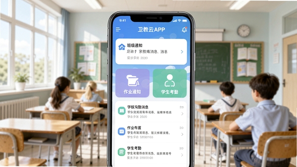 ������APP��ҳ����չʾ�������༶֪ͨ����ҵ���á�ѧ�����ڵȹ���ģ�飬�ֻ���Ļ��ʾ��У��ͨ��Ϣ�б�������Ϊ�����Ľ��ҳ���������������רҵ