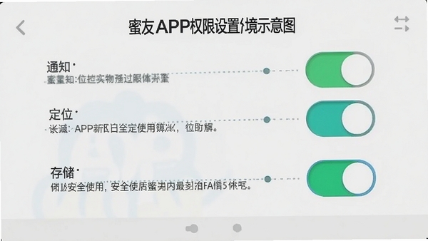 ����APPȨ�����ý���ʾ��ͼ����ע֪ͨ����λ���洢����Ȩ�޿��أ���������ʾ��ȫʹ��