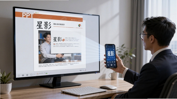 星影投屏助手将手机PPT文档投射到电视大屏的办公场景AI生图