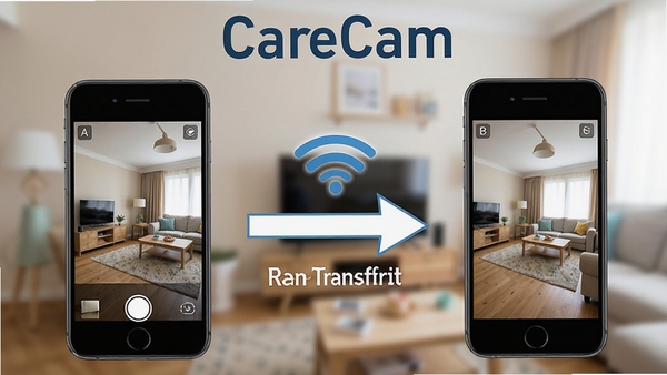 CareCamʵʱ��ع���ʾ��ͼ���ֻ�A���㷿�仭�棬�ֻ�B��ʾ��ػ��棬����WiFi�ź�ͼ���ʵʱ�����ͷ����������CareCam��ע�ڻ����Ϸ�