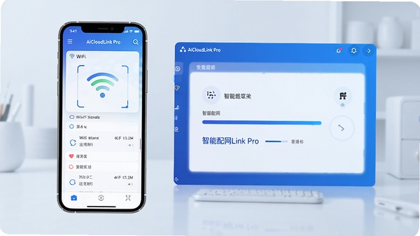 AiCloudLink Pro��������չʾ���ֻ���Ļ��ʾWiFi�ź�ɨ���б��������������������Ƽ���ɫ��������ִ����