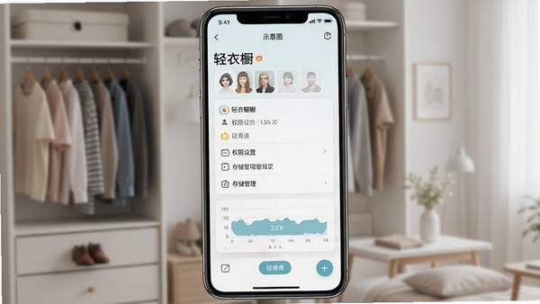 轻衣橱手机端权限设置与存储管理界面示意图