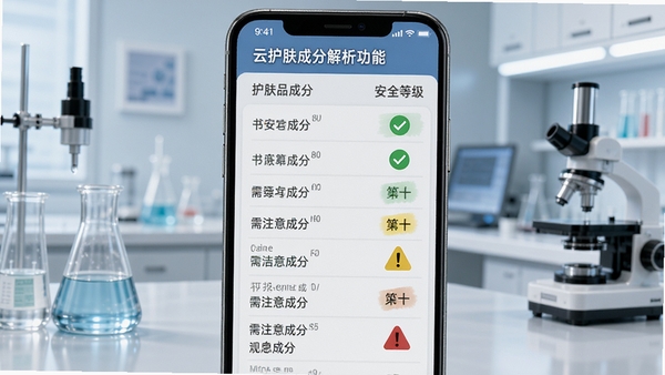 �ƻ����ɷֽ������ܽ��棬�ֻ���Ļ��ʾ����Ʒ�ɷ��б��밲ȫ�ȼ���ע����ɫ�Թ���ʾ��ȫ�ɷ֣���ɫ��̾�ű�ʾ��ע��ɷ֣�����Ϊʵ���ҷ��ļ�໭��