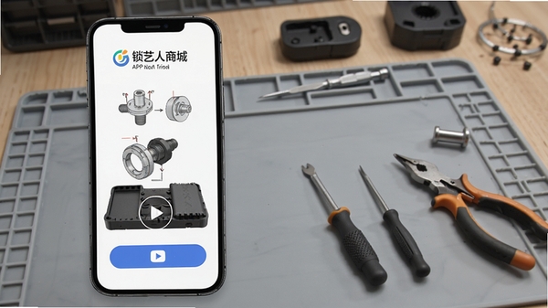 �������̳�APP�����̳�ҳ�棬�ֻ���Ļ��ʾ��о��ⲽ��ͼ����Ƶ���Ű�ť���Ա��й��߰ڷţ�����Ϊ���๤��̨��ͻ��ѧϰ��ʵ�ٷ�Χ���������̳�logo�ɼ�