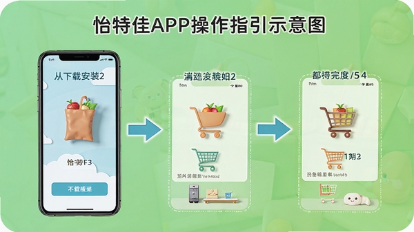 ���ؼ�APP����ָ��ʾ��ͼ��չʾ�ֻ���Ļ�д����ذ�װ����ɹ���Ĳ���ֽ⣬���м�ͷ�����ֱ�ע�����������