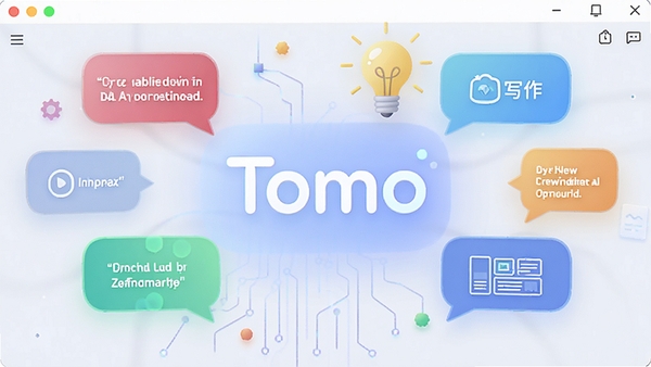 Tomo����AI�������ֽ���չʾ����������Tomo���ڻ������룬��Χ�����������ݡ���е��ݺ�д��ģ��ͼ�꣬�Ƽ��������·���ϣ��ʺ�����վ��ͼ