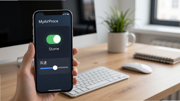 MyAirProceԶ�̿��ƹ��ܽ��棬�ֻ���ʾ��������������״̬�ͷ��ٵ��ڻ��飬����Ϊ�칫�����棬����Զ�̲ٿصı����
