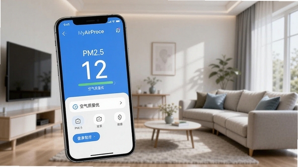 MyAirProce���������ܼ�APP��ҳչʾ���ֻ���Ļ��ʾ����PM2.5��ֵΪ12�����������ţ�������ɫ�������ף�����Ϊ�ִ��Ҿӿ���������ͻ�����ܿ����뽡����������