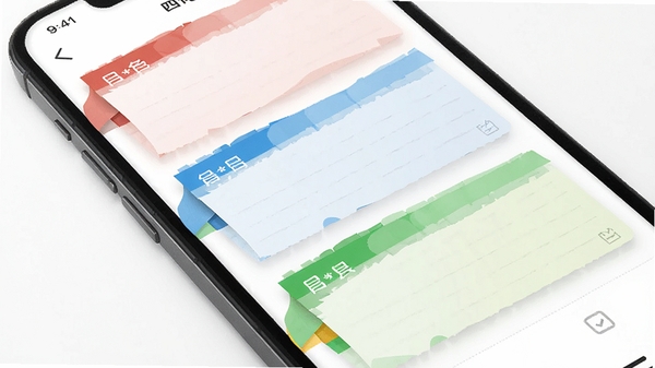 ��ɫ�ʼ�app����չʾ���ֻ���Ļ�������ź����̻���ɫ��ǩ�ıʼǿ�Ƭ��������µ�UI��ƣ���ɫ�����������Ӱ����ƽ����񣬸���ϸ��
