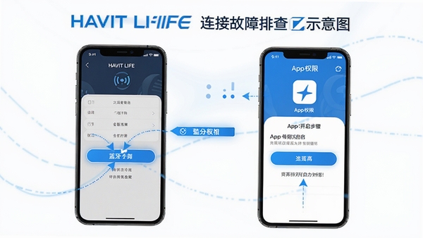 HAVIT LIFE���ӹ����Ų�ʾ��ͼ���ֻ��������ý�����AppȨ�޿������裬������ע�ؼ���ť���Ƽ������