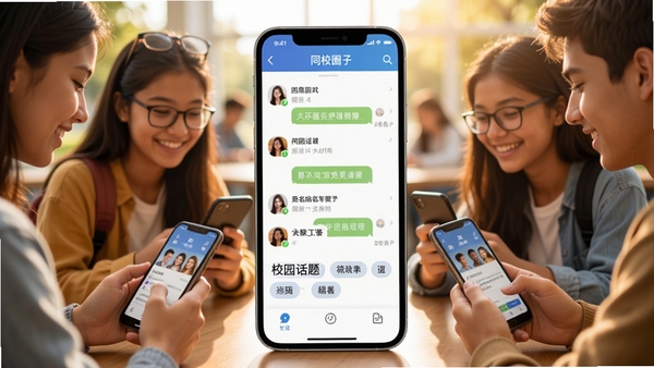 ������APPͬУȦ�ӹ��ܽ��棬�ֻ���Ļ��ʾ���������б���У԰�����ǩ����Χ��ѧ�����ֻ�����������������ů��ͻ��У԰�罻�����ɸ�
