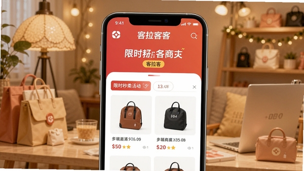 �������̳�APP����չʾ���ֻ���Ļ�г�����ʱ��ɱ�ҳ�棬��Ʒ������Ŀ������Ϊ��ܰ�Ĺ��ﳡ����ͻ���������̳�Ʒ�Ʊ�ʶ