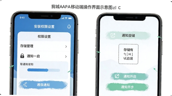 �ҳ�APP�ƶ��˲�������ʾ��ͼ��չʾ��װȨ�����á��洢������֪ͨ�����Ȳ��裬�ֻ���Ļ��д�����̷̳��