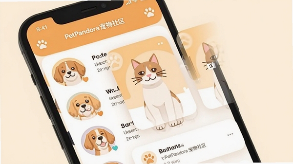 PetPandora��������������չʾ���ֻ���Ļ����ʾ�ɰ���è��ͷ���б��Ͷ�̬��Ƭ����ů��������ɫ����ƽ��UI���