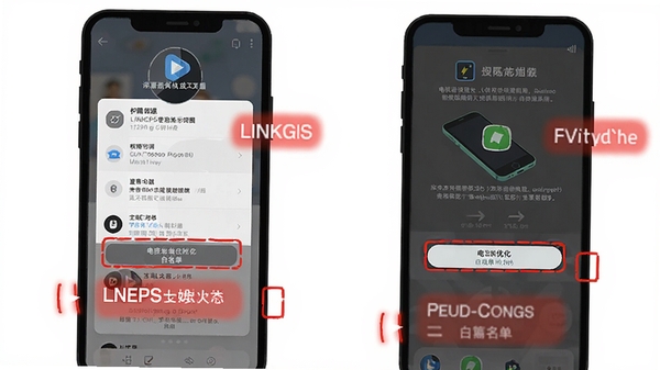 LINKGPS使用攻略示意图,手机屏幕展示权限设置页面和电池优化白名单操作步骤,界面标注红色重点提示框,扁平插画风格,简洁明了