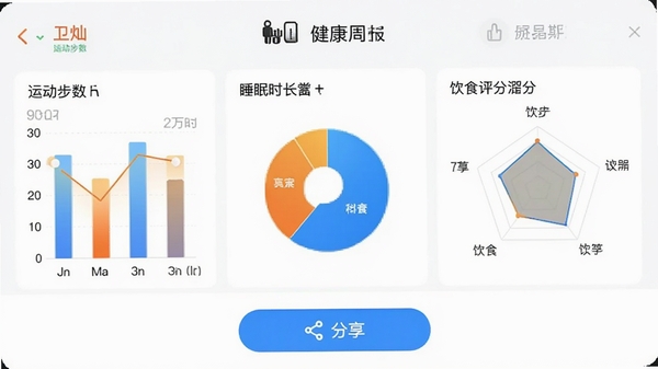 ����app���ɵĽ����ܱ�ʾ��ͼ�������˶�������״ͼ��˯��ʱ����ͼ����ʳ�����״�ͼ������רҵ��࣬�ײ��з�����ť