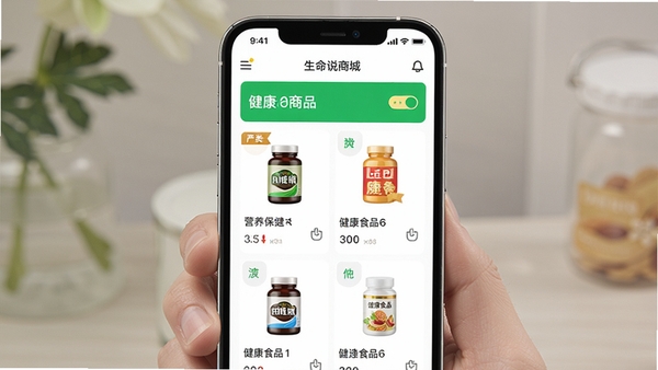 ����˵�̳�APP����չʾ������Ʒ��������ѡ��ʶ���ֻ���Ļ�г���Ӫ������������ʳƷ����Ʒ�б���������������ͻ����Ʒ���ϱ�ʶ