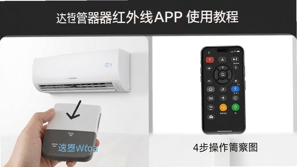 遥控器红外线APP使用教程截图,手机对准空调按遥控按钮,操作步骤示意图,简洁明了