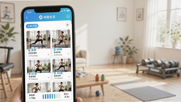 安晶生活APP内运动计划界面展示多种课程与进度追踪