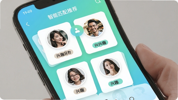 ����app����ƥ���Ƽ�����չʾ���ֻ���Ļ����ʾ��λ�û�ͷ��Ƭ����Ȥ��ǩ������Ϊ���½���ɫ�ʣ�ͻ���罻ƥ�书��