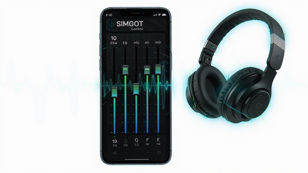 SIMGOT Control��������չʾ���ֻ���Ļ��ʾ10��EQ���������ڻ��飬����Ϊ��ɫ�Ƽ�����Ƶ���ƣ������������ֻ��ԣ�����ɫ����Ч
