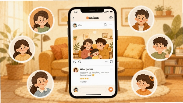 YouDoo��ͥȺ��������棬��ܰ�Ҿӱ�������ͥ��Աͷ���ƣ��ֻ���Ļ��ʾ��Ƭ�����ԣ�ůɫ�����廭���