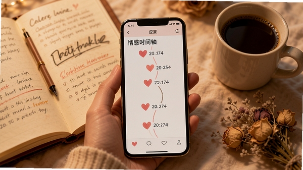 ˽���Ķ�Ӧ���ڵ����ʱ������棬��͵ĵƹ��£��ֻ���Ļ��ʾ�Ŵ��а��ı�Ǻ����ڵ�ʱ���ߣ���Χ��������ܰ���ռǱ������ȱ��͸ɻ�װ�Σ�����ɫ����ů������ͻ��˽�ܼ�¼�ķ�Χ