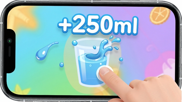 �ȵ��app��¼��������ָ���ˮ��ͼ�꣬ˮ�ηɽ�Ч������Ļ��ʾ��+250ml���������֣�ɫ����������