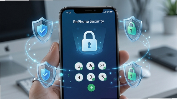 RePhone SecurityӦ��������չʾ���ֻ���Ļ��ʾ����������棬����ͼ�꣬��Χ���ư�ȫ����Ԫ��