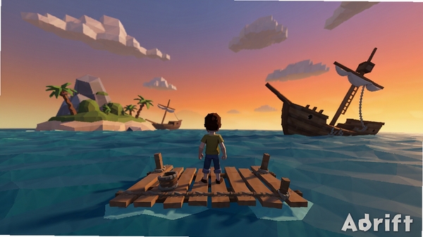 Adrift��Ϸ���棬�Ͷ���η����Ư������������վ�ڼ���ľ���ϣ�Զ���е���ͳ�������ճ��ֻƻ�ɫ������������Adrift