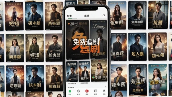 全免费短剧集软件界面展示,手机屏幕显示海量短剧封面海报墙,界面清爽无广告,突出免费追剧字样