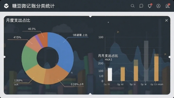 糖豆微记账分类统计图表界面,饼状图展示月度支出占比